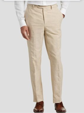 JOE Joseph Abboud Men's 33 X 30 Tan 100% Linen Dress Pants Slim Fit Beach NWOT